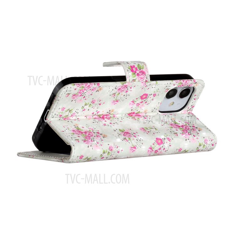 Light Spot Decor Patterned Phone Cover Leather Wallet Case for iPhone 12 mini - Vivid Flowers-5