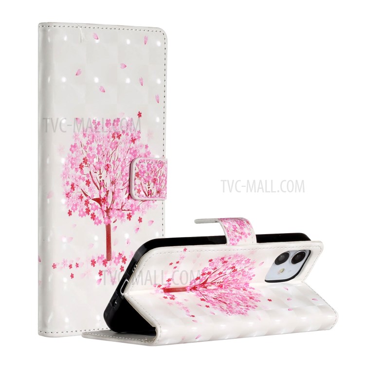 Light Spot Decor Patterned Phone Cover Leather Wallet Case for iPhone 12 mini - Flowered Tree-1