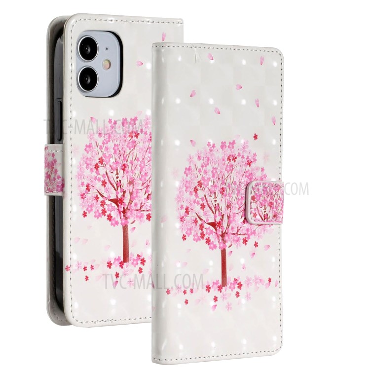 Light Spot Decor Patterned Phone Cover Leather Wallet Case for iPhone 12 mini - Flowered Tree-2