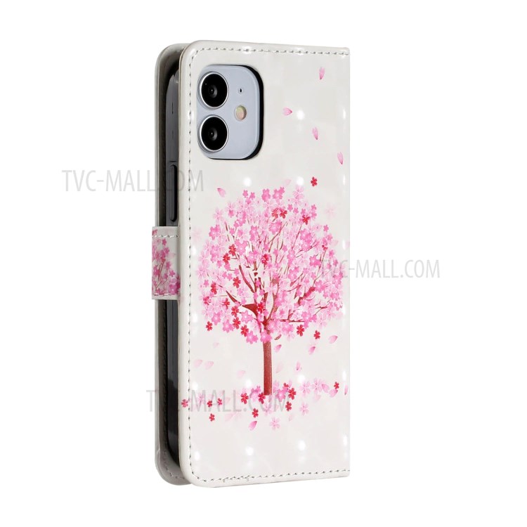 Light Spot Decor Patterned Phone Cover Leather Wallet Case for iPhone 12 mini - Flowered Tree-4
