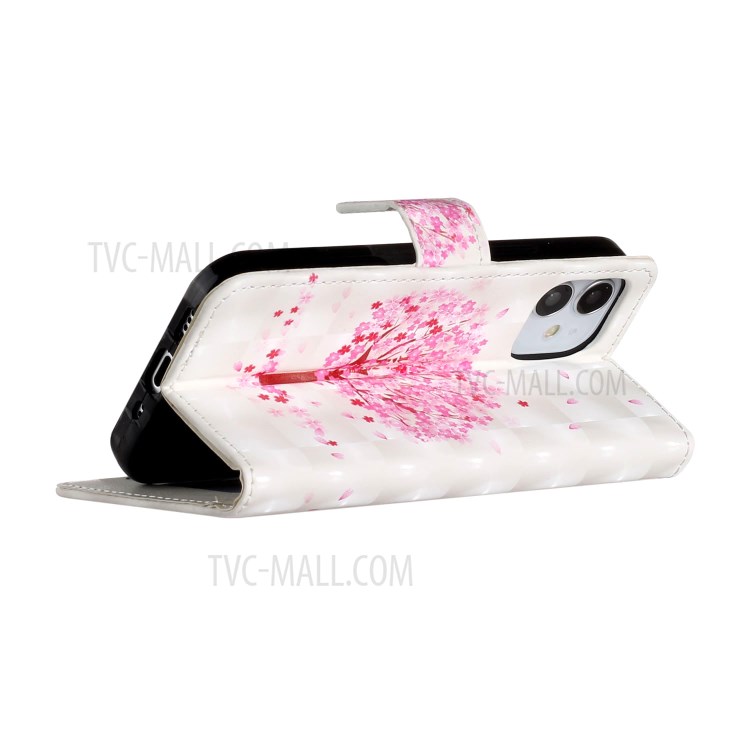 Light Spot Decor Patterned Phone Cover Leather Wallet Case for iPhone 12 mini - Flowered Tree-5