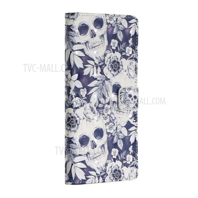 Light Spot Decor Patterned Phone Cover Leather Wallet Case for iPhone 12 mini - Skull-3