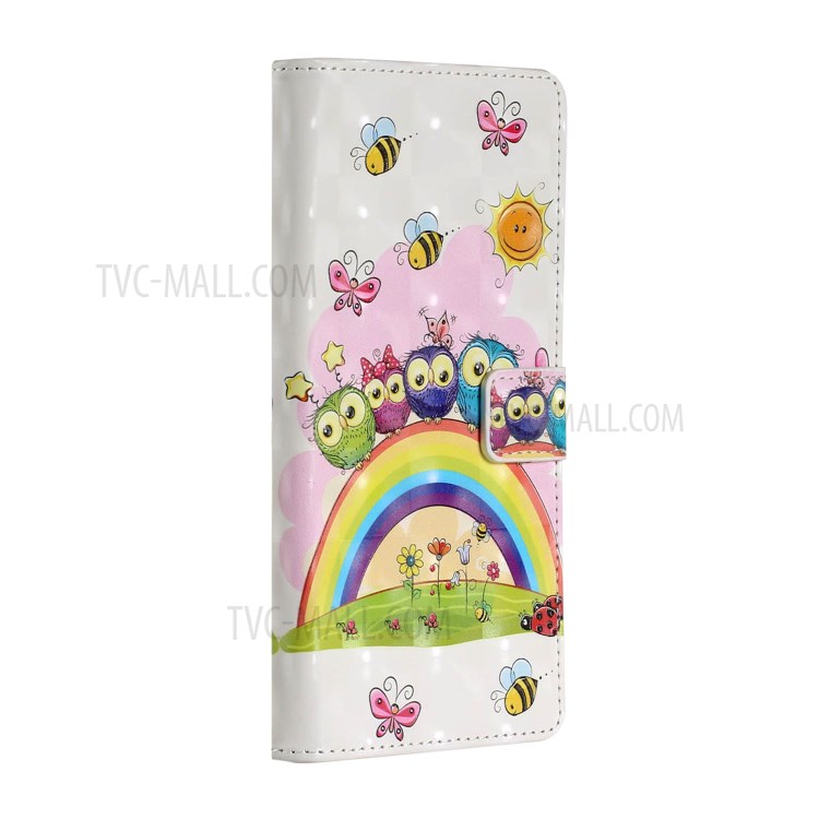 Light Spot Decor Patterned Phone Cover Wallet Leather Case for iPhone 12 Pro Max 6.7 inch - Rainbow and Owls-3