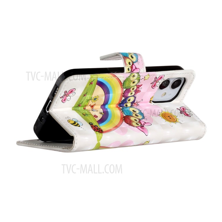 Light Spot Decor Patterned Phone Cover Wallet Leather Case for iPhone 12 Pro Max 6.7 inch - Rainbow and Owls-5