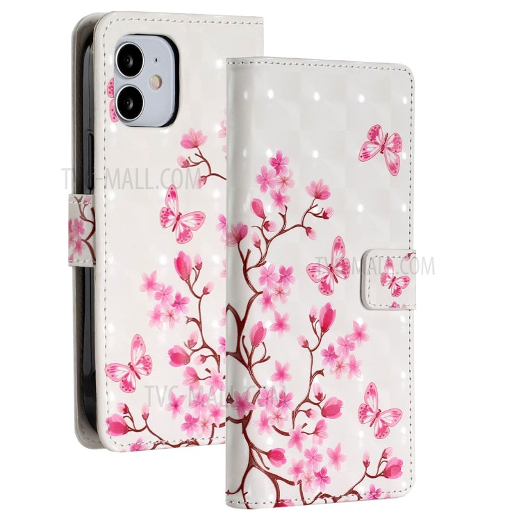 Light Spot Decor Patterned Phone Cover Wallet Leather Case for iPhone 12 Pro Max 6.7 inch - Butterfly Flower-2