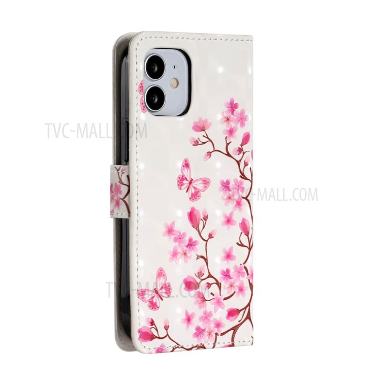 Light Spot Decor Patterned Phone Cover Wallet Leather Case for iPhone 12 Pro Max 6.7 inch - Butterfly Flower-4