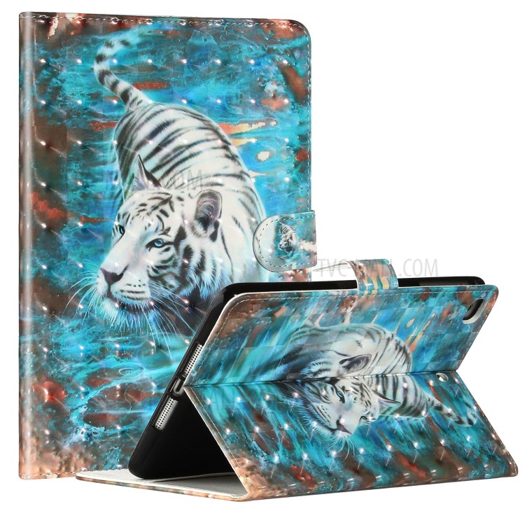 Light Spot Decor Pattern Printing Smart Leather Stand Protective Case for iPad Mini/Mini 2/Mini 3/Mini 4/Mini (2019) 7.9 inch - White Tiger-1