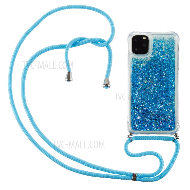 Glitter Powder Skin Quicksand TPU Back Case with Lanyard for iPhone 11 Pro 5.8 inch - Blue-1