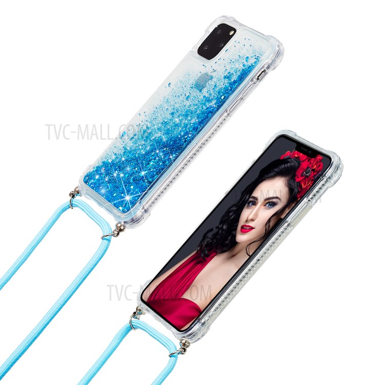 Glitter Powder Skin Quicksand TPU Back Case with Lanyard for iPhone 11 Pro 5.8 inch - Blue-6