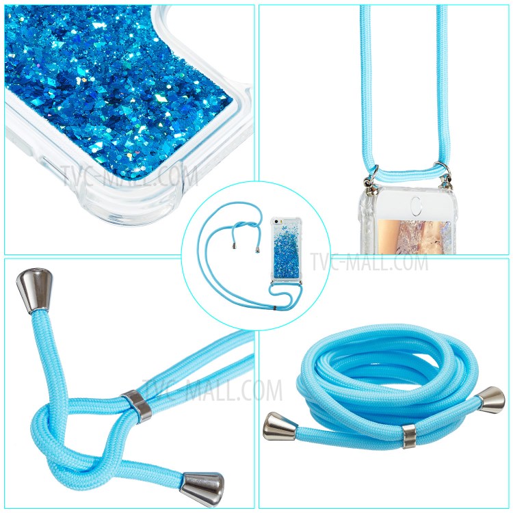Glitter Powder Skin Quicksand TPU Back Case with Lanyard for iPhone 11 Pro 5.8 inch - Blue-7
