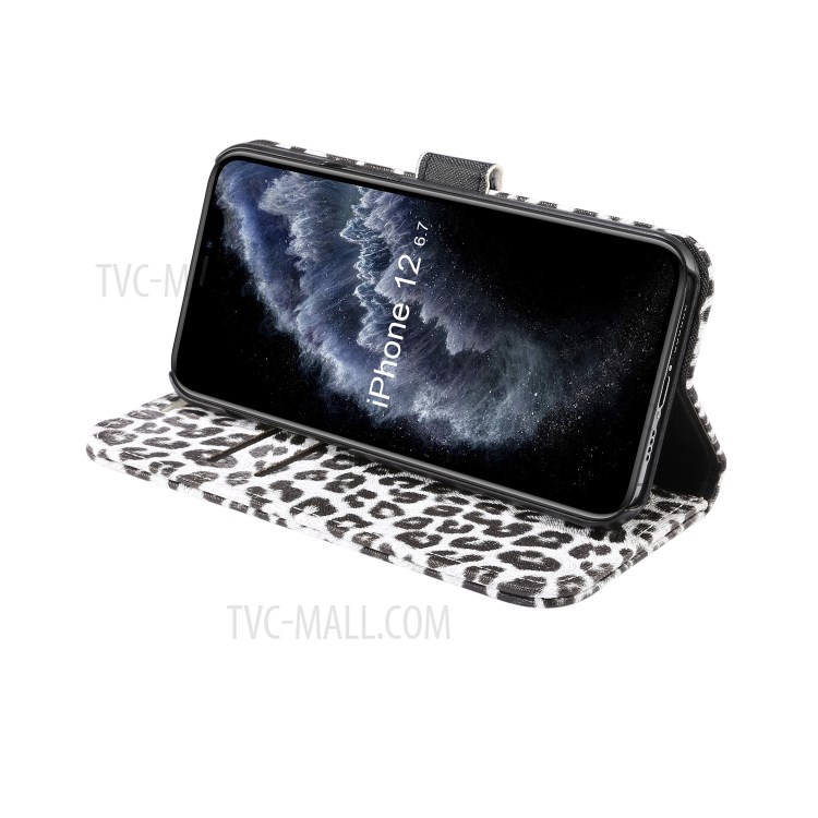 Leopard Pattern Wallet Stand Leather Phone Shell for iPhone 12 Pro Max 6.7-inch - White-6