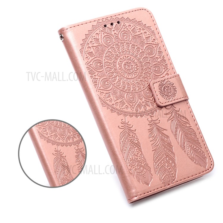 Dream Catcher Flower Imprinted Magnetic Leather Cover for iPhone 12 Pro/12 - Rose Gold-6