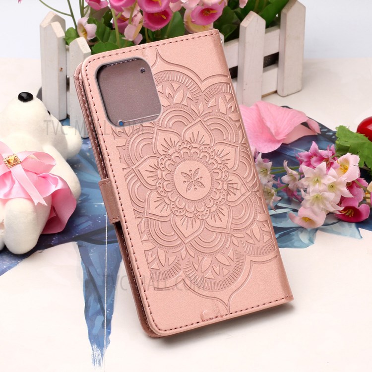 Dream Catcher Flower Imprinted Magnetic Leather Cover for iPhone 12 Pro/12 - Rose Gold-8