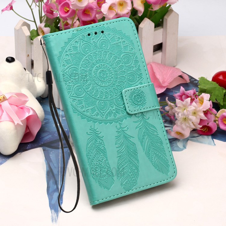 Imprinted Dream Catcher Flower Leather Shell for iPhone 12 mini - Green-7