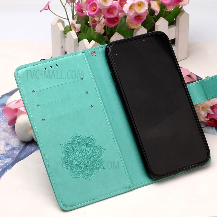 Imprinted Dream Catcher Flower Leather Shell for iPhone 12 5.4 inch - Green-9