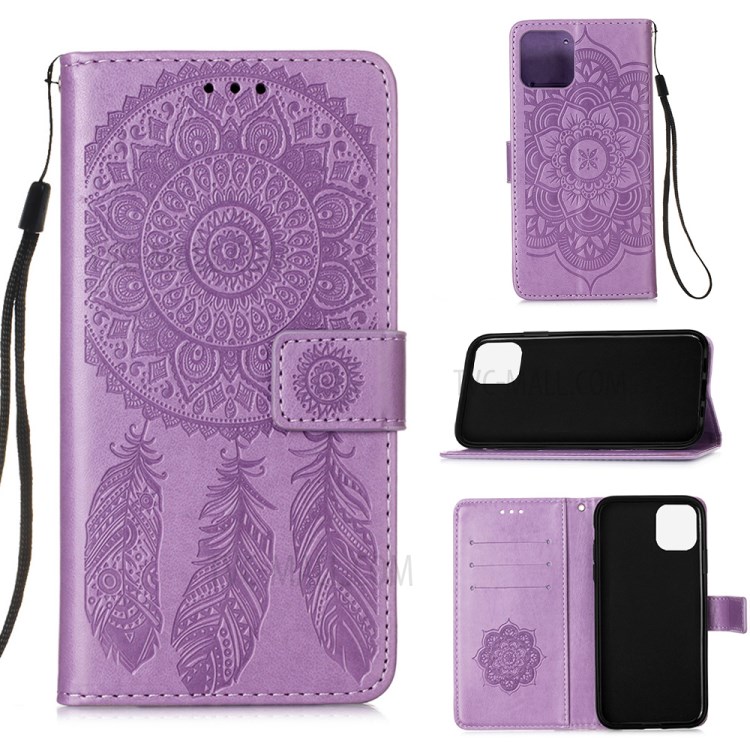 Imprinted Dream Catcher Flower Leather Shell for iPhone 12 mini - Purple-1