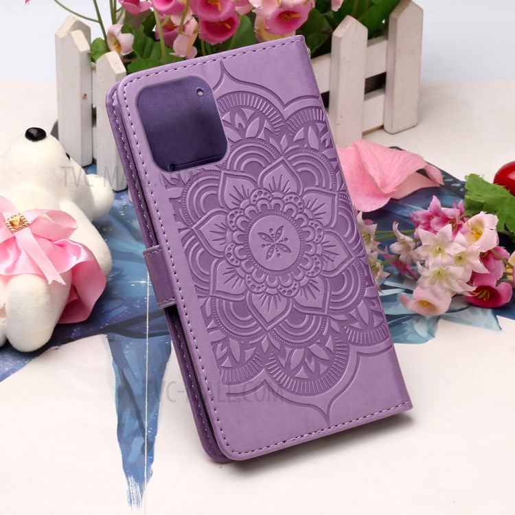 Imprinted Dream Catcher Flower Leather Shell for iPhone 12 mini - Purple-8