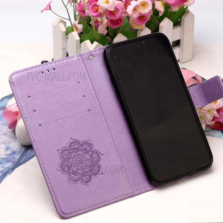Imprinted Dream Catcher Flower Leather Shell for iPhone 12 mini - Purple-9