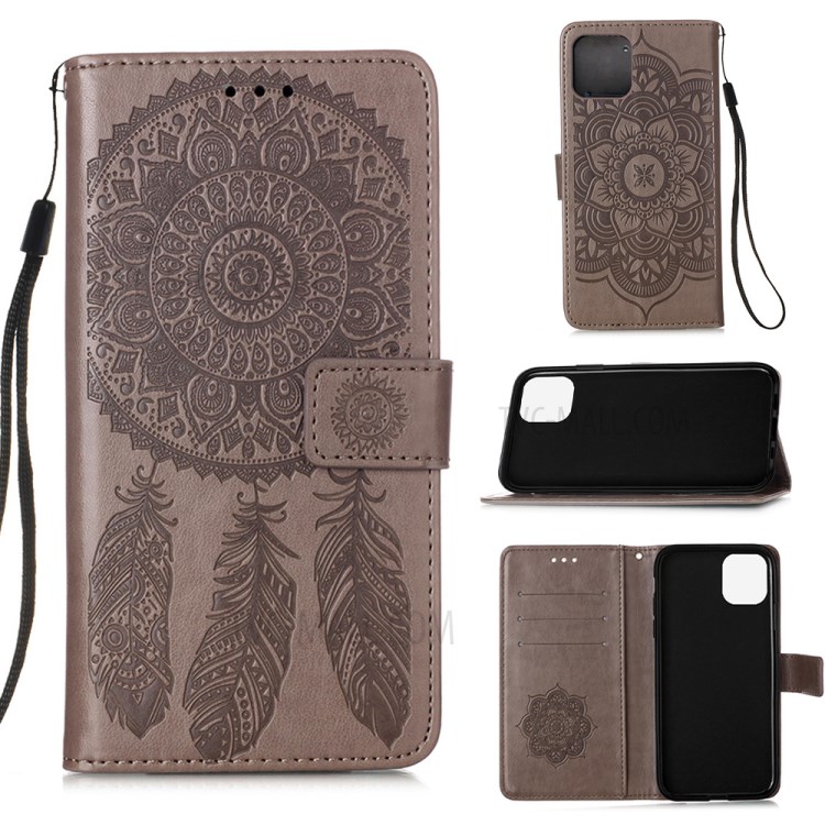 Imprinted Dream Catcher Flower Leather Shell for iPhone 12 mini - Grey-1