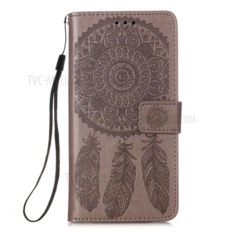 Imprinted Dream Catcher Flower Leather Shell for iPhone 12 mini - Grey-2