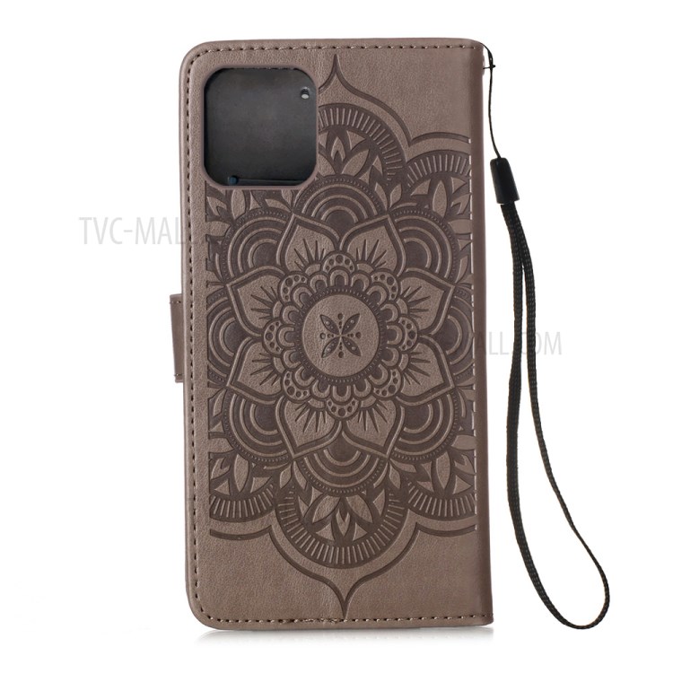 Imprinted Dream Catcher Flower Leather Shell for iPhone 12 mini - Grey-3
