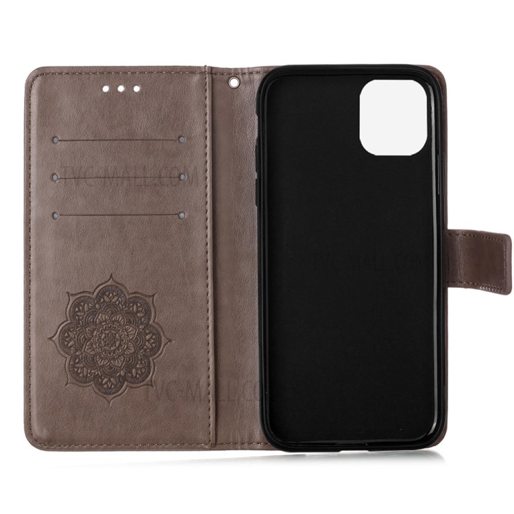 Imprinted Dream Catcher Flower Leather Shell for iPhone 12 mini - Grey-4