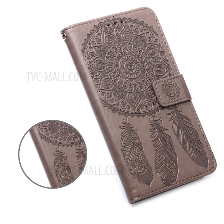 Imprinted Dream Catcher Flower Leather Shell for iPhone 12 mini - Grey-6