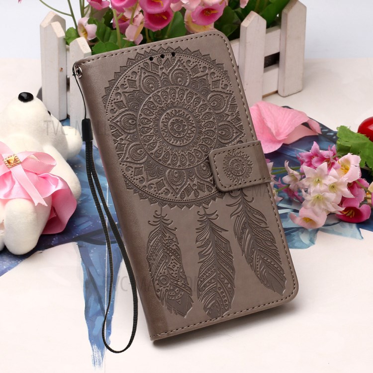 Imprinted Dream Catcher Flower Leather Shell for iPhone 12 mini - Grey-7