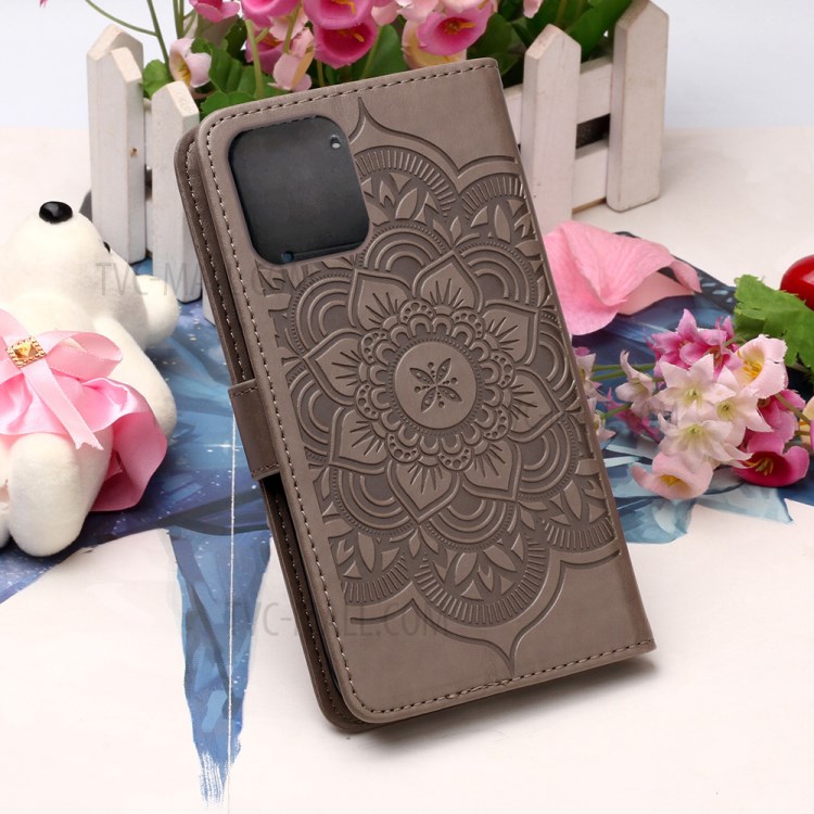 Imprinted Dream Catcher Flower Leather Shell for iPhone 12 mini - Grey-8