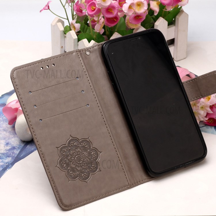 Imprinted Dream Catcher Flower Leather Shell for iPhone 12 mini - Grey-9