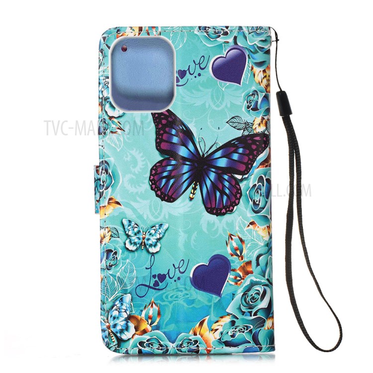 Pattern Printing with Wallet Leather Cover for iPhone 12 Pro/12 - Blue Butterfly-3