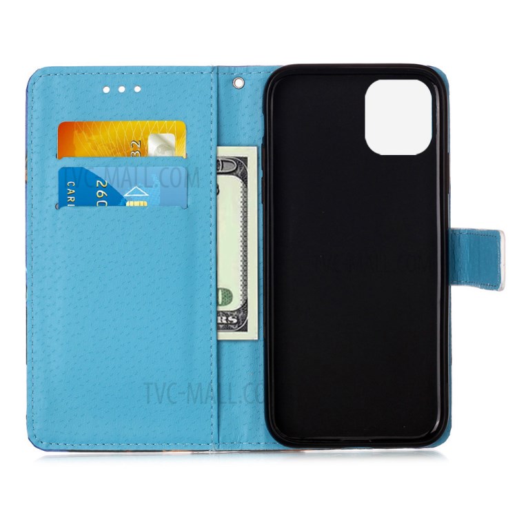 Pattern Printing with Wallet Leather Cover for iPhone 12 Pro/12 - Blue Butterfly-4