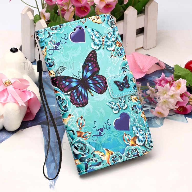 Pattern Printing with Wallet Leather Cover for iPhone 12 Pro/12 - Blue Butterfly-6