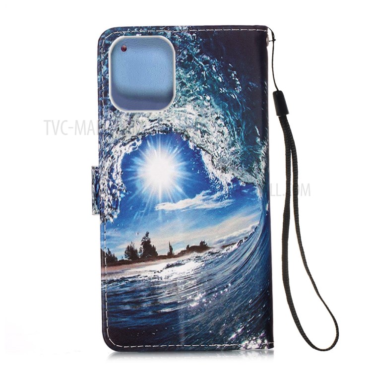 Pattern Printing with Wallet Leather Cover for iPhone 12 Pro/12 - Sea Wave-3