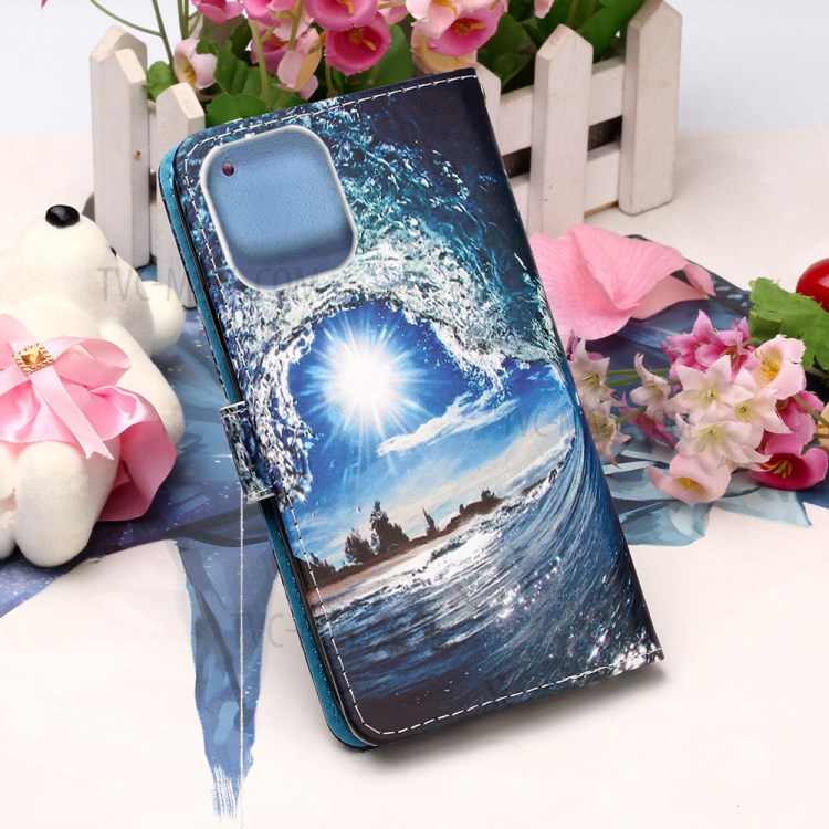 Pattern Printing with Wallet Leather Cover for iPhone 12 Pro/12 - Sea Wave-7