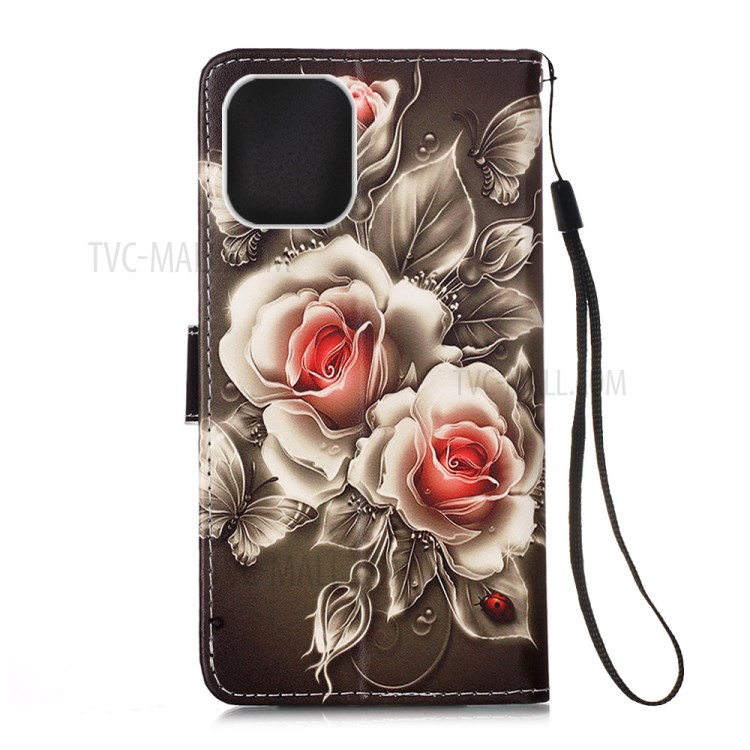 Pattern Printing with Wallet Leather Cover for iPhone 12 Pro/12 - Flower-3