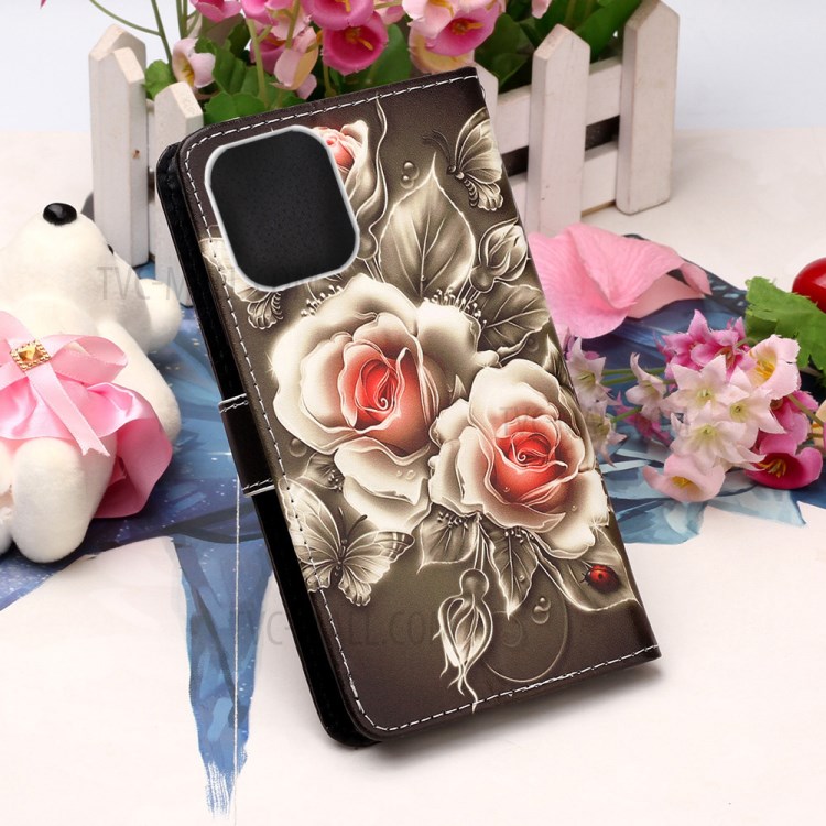 Pattern Printing with Wallet Leather Cover for iPhone 12 Pro/12 - Flower-7