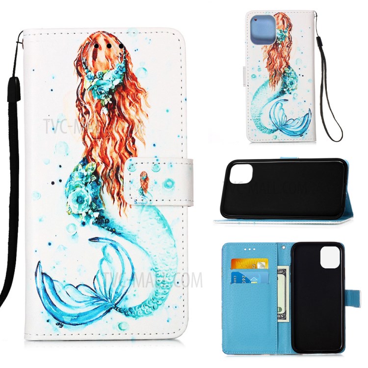 Pattern Printing Stylish Leather Case for iPhone 12 Pro Max 6.7 inch - Mermaid-1