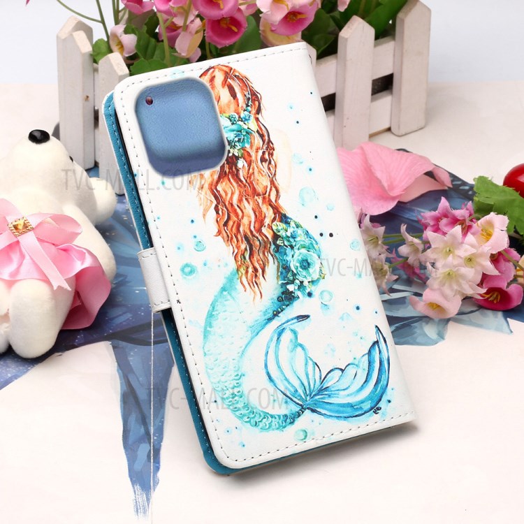 Pattern Printing Stylish Leather Case for iPhone 12 Pro Max 6.7 inch - Mermaid-7