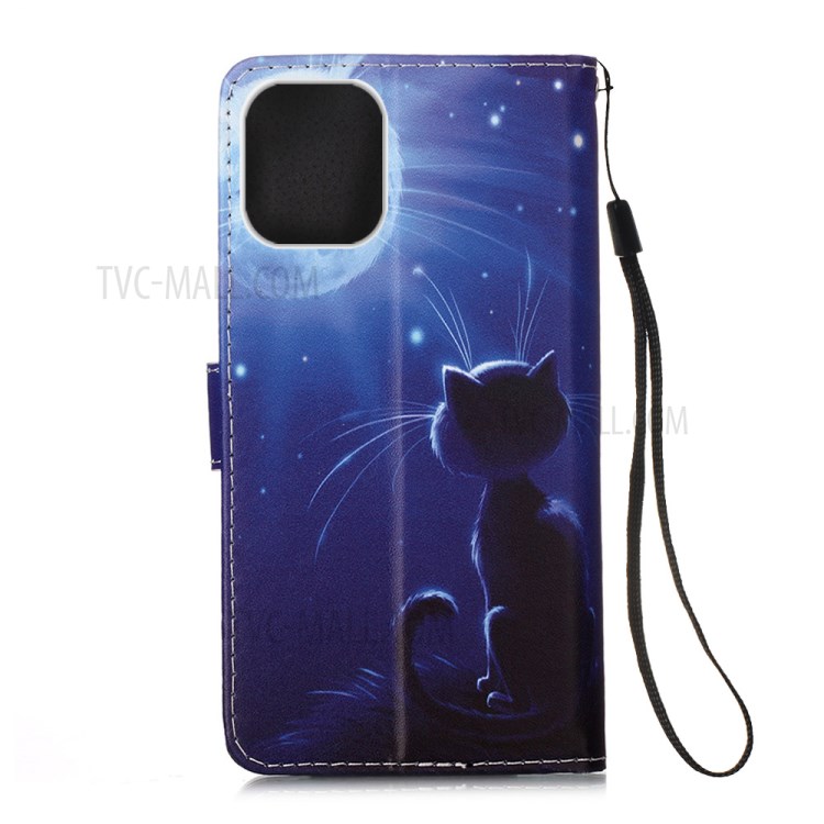Pattern Printing Stylish Leather Case for iPhone 12 Pro Max 6.7 inch - Cat and Moon-3