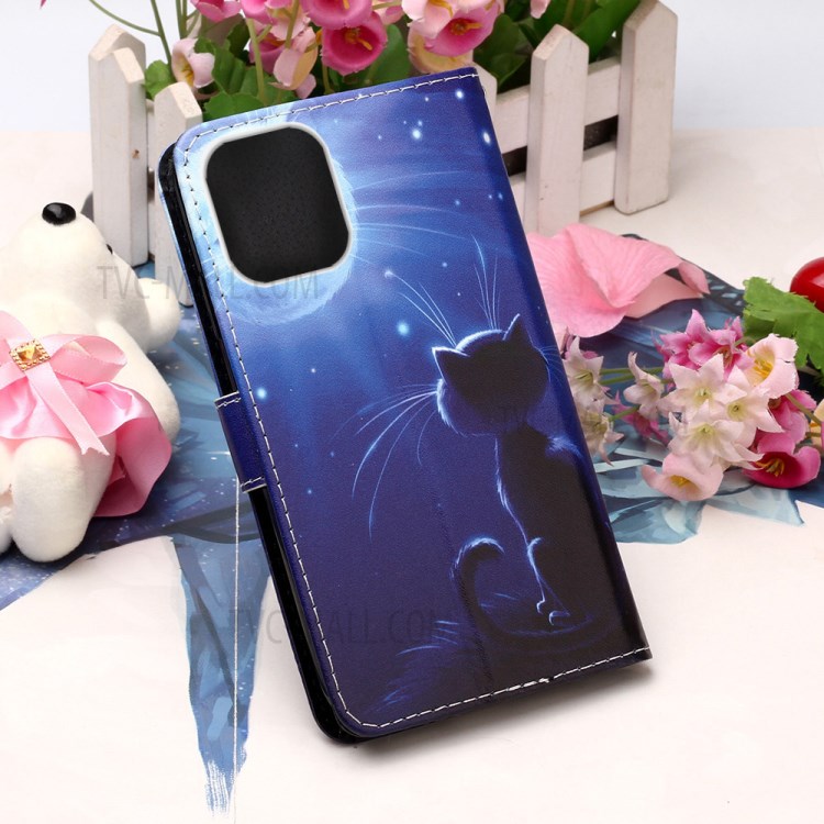 Pattern Printing Stylish Leather Case for iPhone 12 Pro Max 6.7 inch - Cat and Moon-7