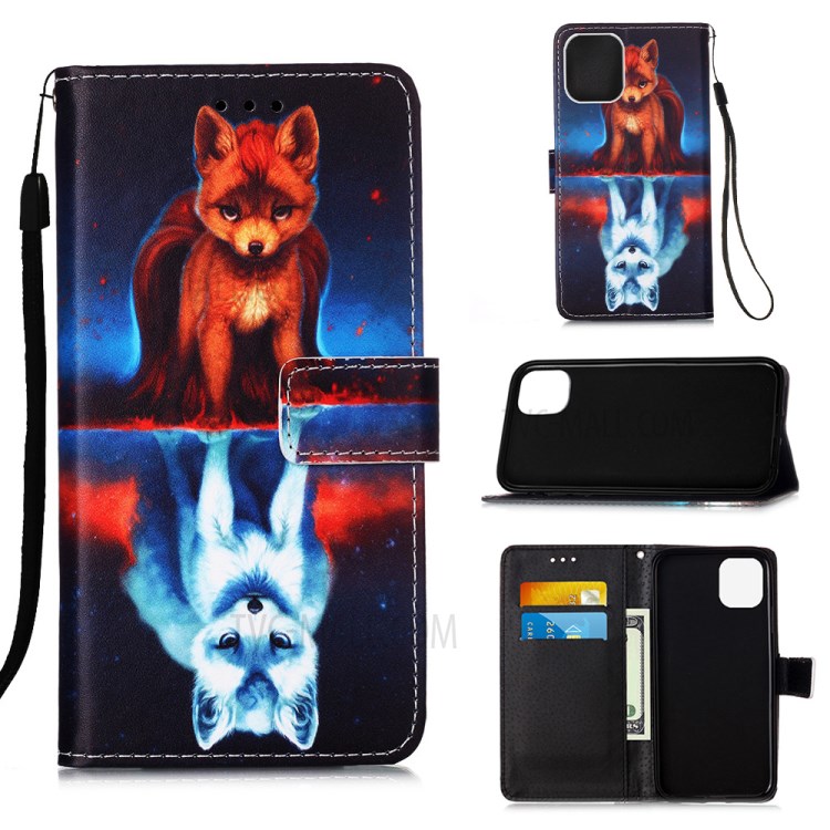 Pattern Printing Stylish Leather Case for iPhone 12 Pro Max 6.7 inch - Two Foxes-1