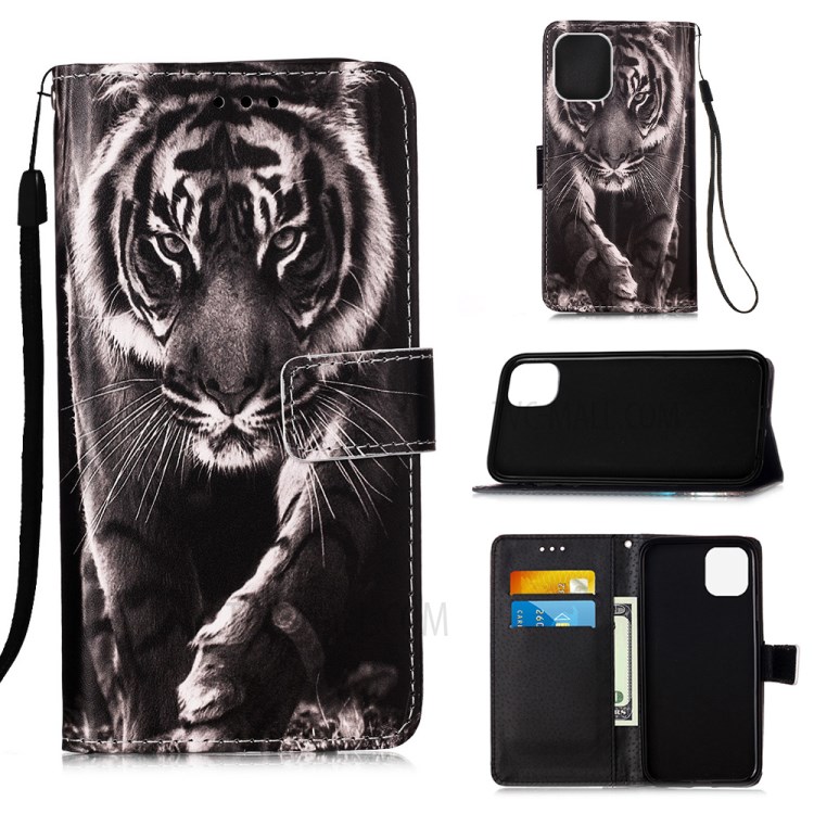 Pattern Printing Stylish Leather Case for iPhone 12 Pro Max 6.7 inch - Big Tiger-1