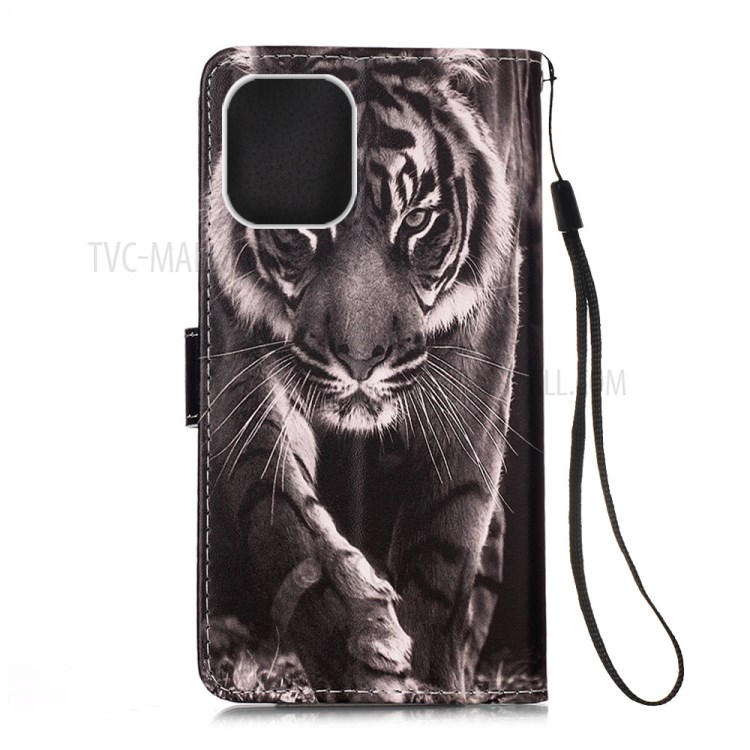 Pattern Printing Stylish Leather Case for iPhone 12 Pro Max 6.7 inch - Big Tiger-3