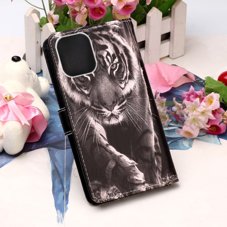 Pattern Printing Stylish Leather Case for iPhone 12 Pro Max 6.7 inch - Big Tiger-7
