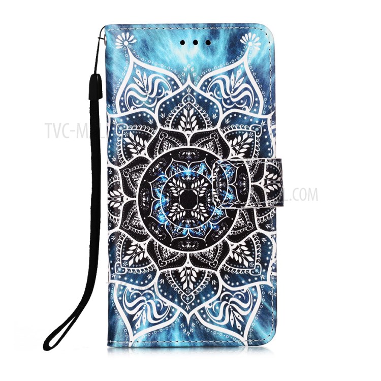 Leather Shell Style Printing Wallet Stand Case with Lanyard for iPhone 12 mini - Mandala Flower-2