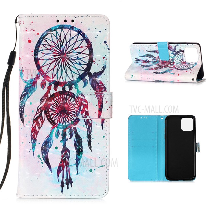 Pattern Printing PU Leather Cover Wallet Phone Case with Strap for iPhone 12 mini - Dream Catcher-1