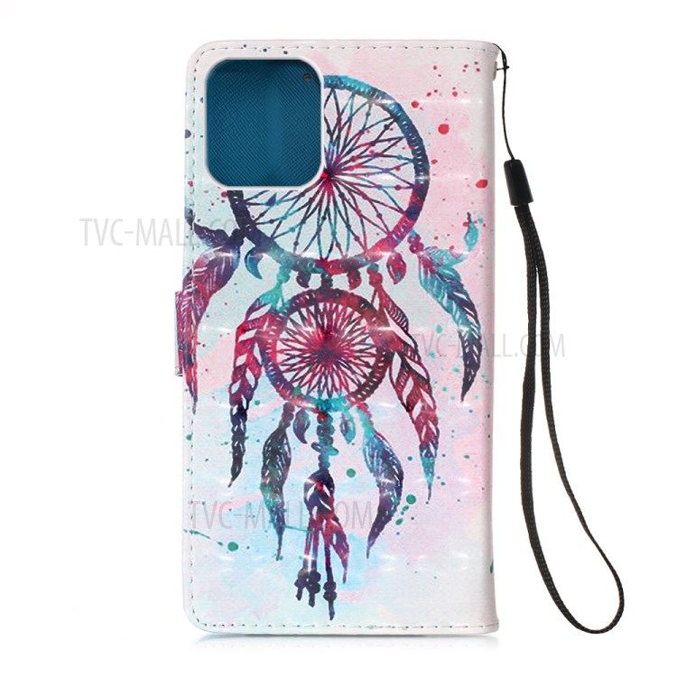 Pattern Printing PU Leather Cover Wallet Phone Case with Strap for iPhone 12 mini - Dream Catcher-3