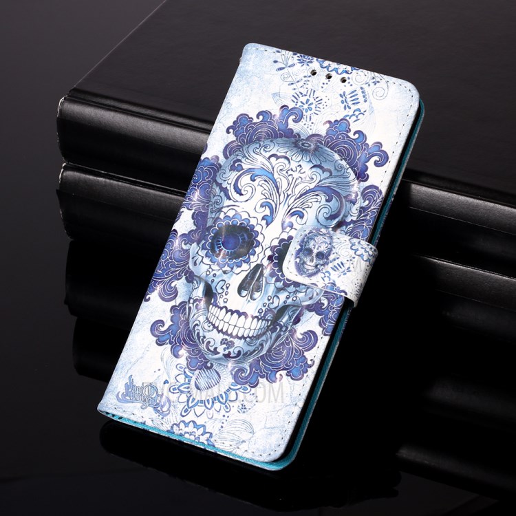 Pattern Printing PU Leather Cover Wallet Phone Case with Strap for iPhone 12 mini - Flowered Skull-9