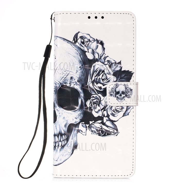 Pattern Printing PU Leather Cover Wallet Phone Case with Strap for iPhone 12 mini - Rose/Skull-2